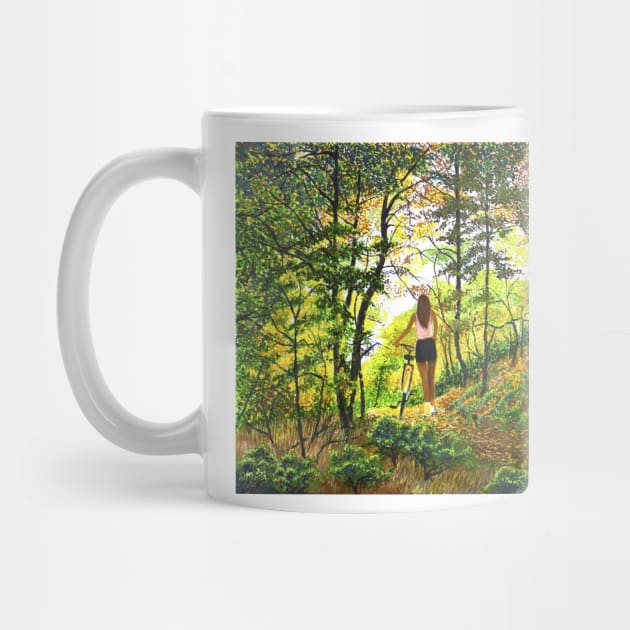 Woman girl with bicycle in woods zen yoga buddhism by Fantasyart123